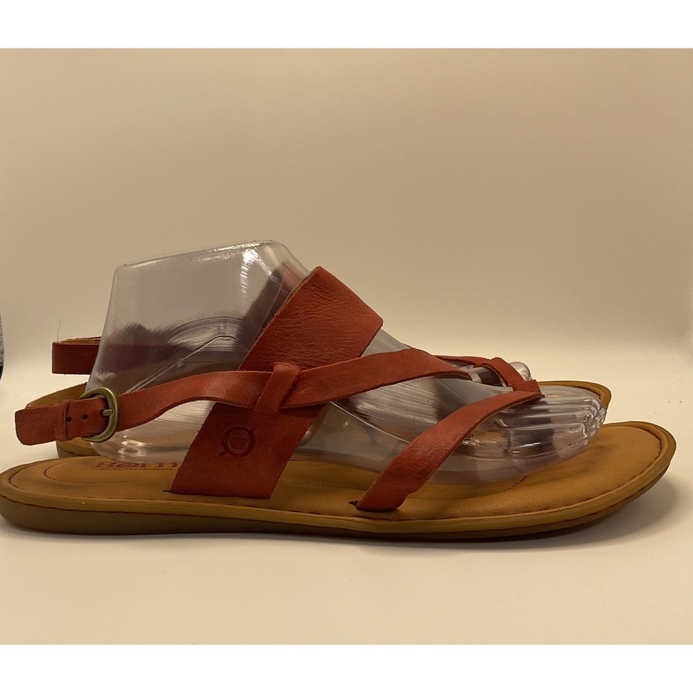 Born Women Cognac Leather Toe Loop Slide Strappy Flat Sandals Size 11M Boho